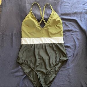 Cupshe Three-Tone Green and White One-Piece Swimsuit